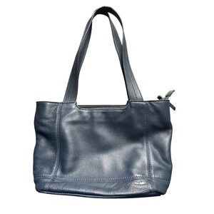 The Sak Navy Blue Leather Shoulder Tote Bag Zip Top Interior Pockets